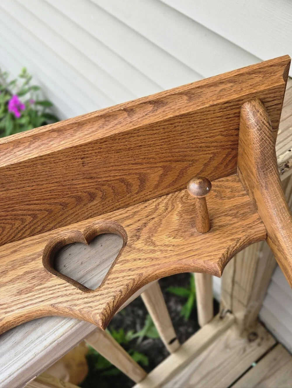 Wood Oak Heart Cutout Peg Wall Shelf Vintage